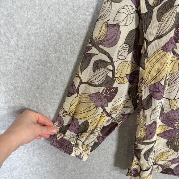 H&M Blouse Womens 22 Purple Yellow Floral Popover Crinkle Textured Career Church - Picture 4 of 12